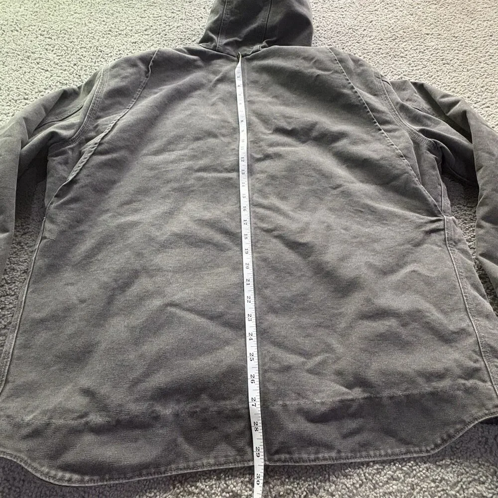 Carhartt Mens Large Black Duck Canvas Sherpa Lined Hooded Work Jacket Distressed